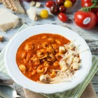 Roasted Cherry and Grape Tomato Soup with Tortellini www.thefoodiecorner.gr