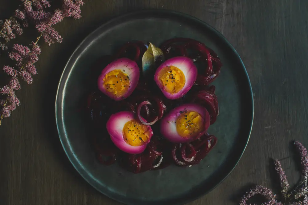 Beetroot Pickled Eggs www.thefoodiecorner.gr Photo description: Same as the main photo but a slightly closer view.