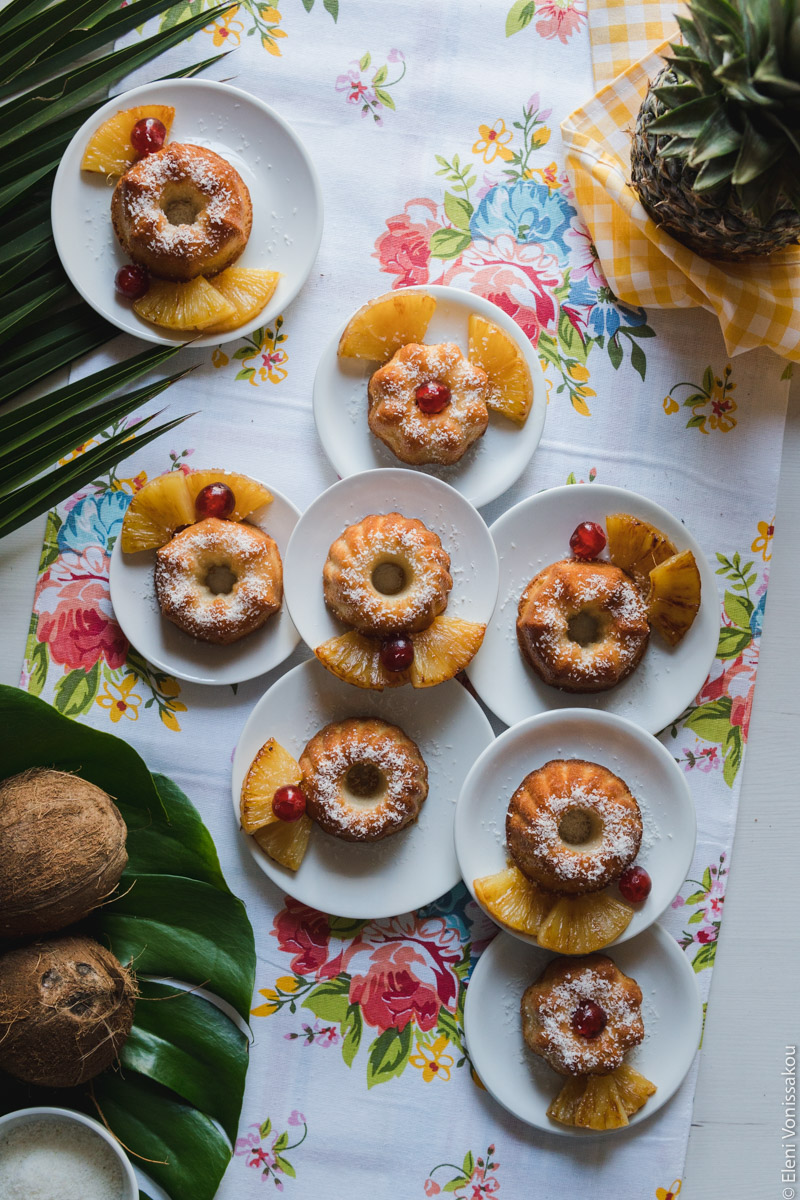 Greek Ravani Turned Mini Pina Colada Cakes www.thefoodiecorner.gr Photo description: Similar photo to second, but from further away.