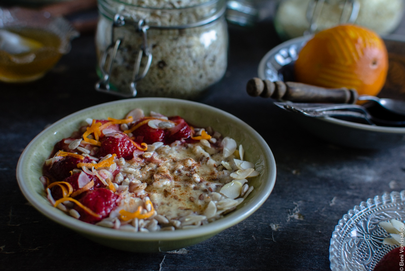 Oat Mix for Instant, Creamy Microwave Porridge (Oatmeal) www.thefoodiecorner.gr Photo description: A close up, side view of the bowl of porridge.