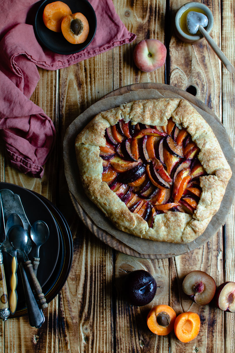 Easy Anthotyro Galette with Spiced Summer Fruit www.thefoodiecorner.gr Photo description: The same set up as the main photo, with the galette just out of the oven, before the ice cream was added.