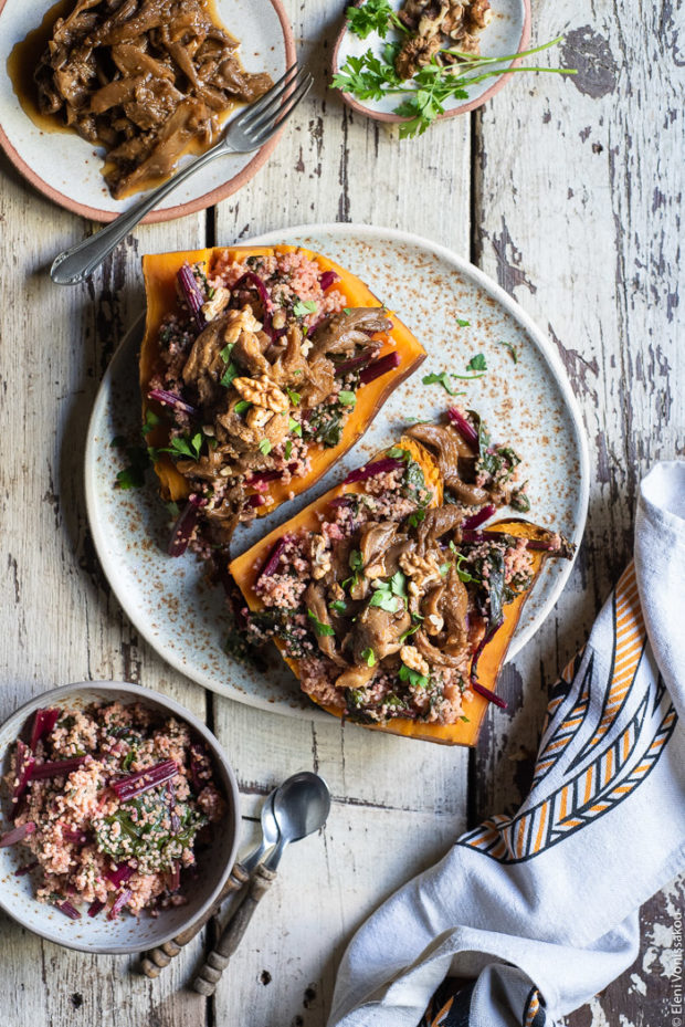 Slow Cooker BBQ Pulled Oyster Mushrooms over Beet Greens Millet and Sweet Potato Slow Cooker BBQ Pulled Oyster Mushrooms over Beet Greens Millet and Sweet Potato